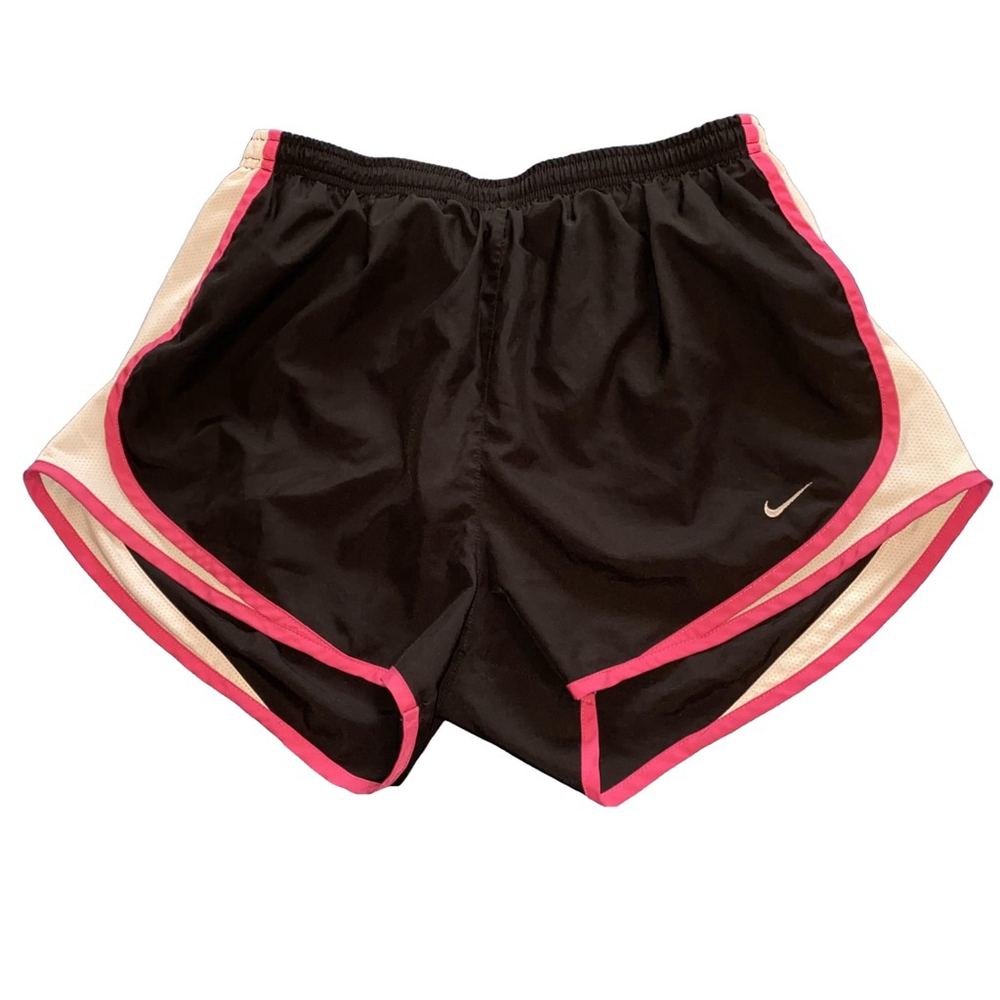 Women's Nike Dri-Fit Running Shorts Black Pink Trim Elastic Drawstring Size Med